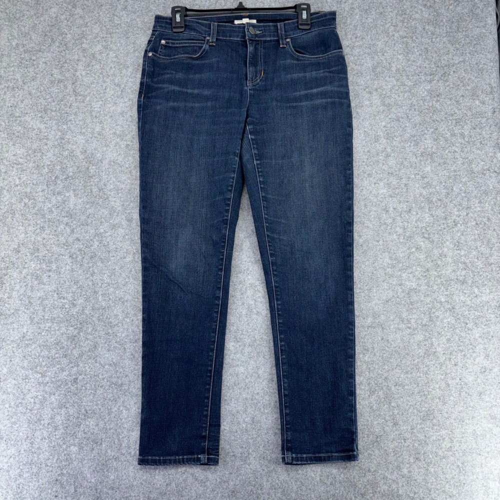 Eileen Fisher Petite Womens 10P Dark Wash Skinny Jeans Blue Denim Mid Rise